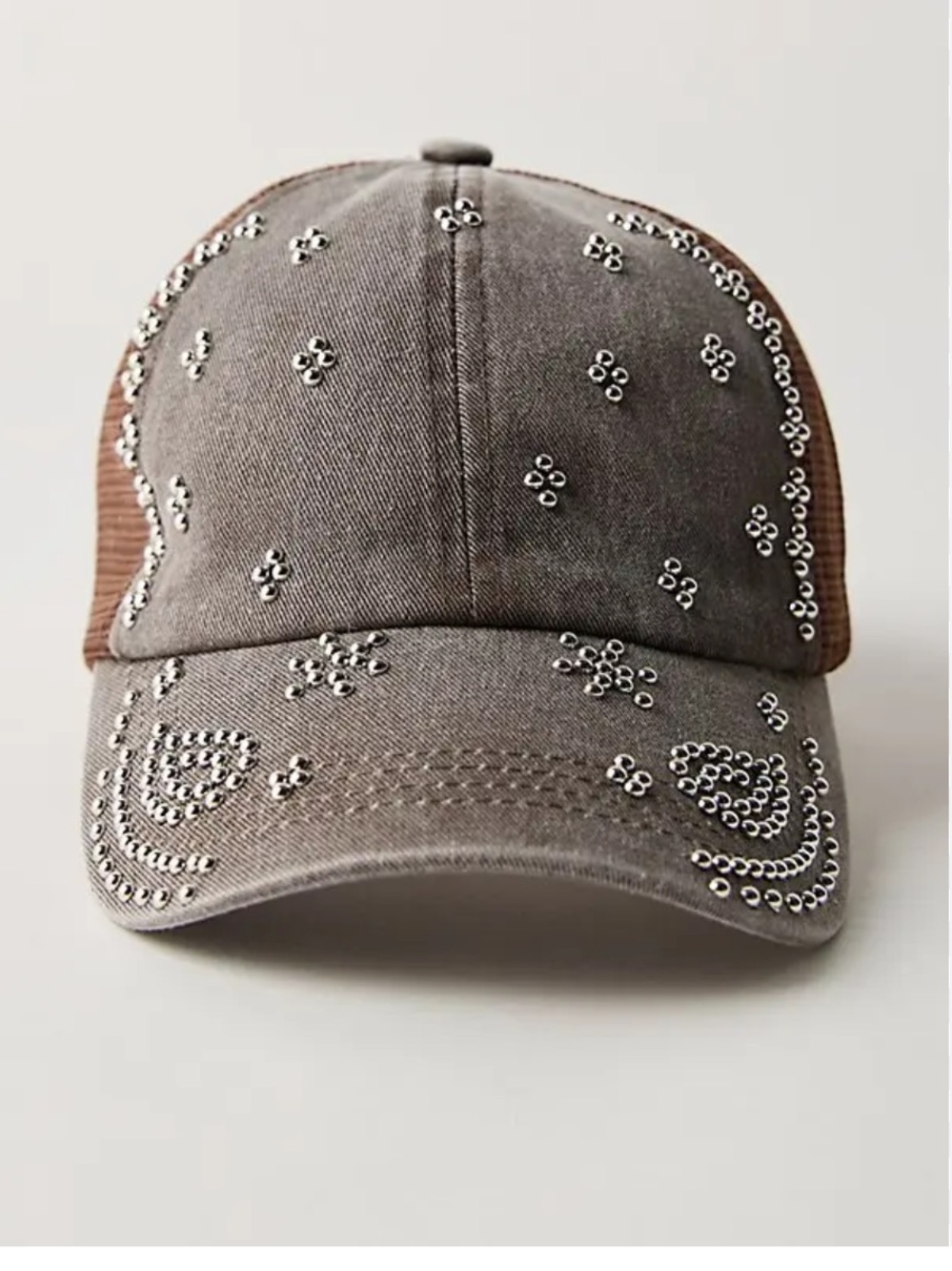 Free People So Billie Studded Washed Baseball Cap Washed Black NWT NEW Mesh Stud